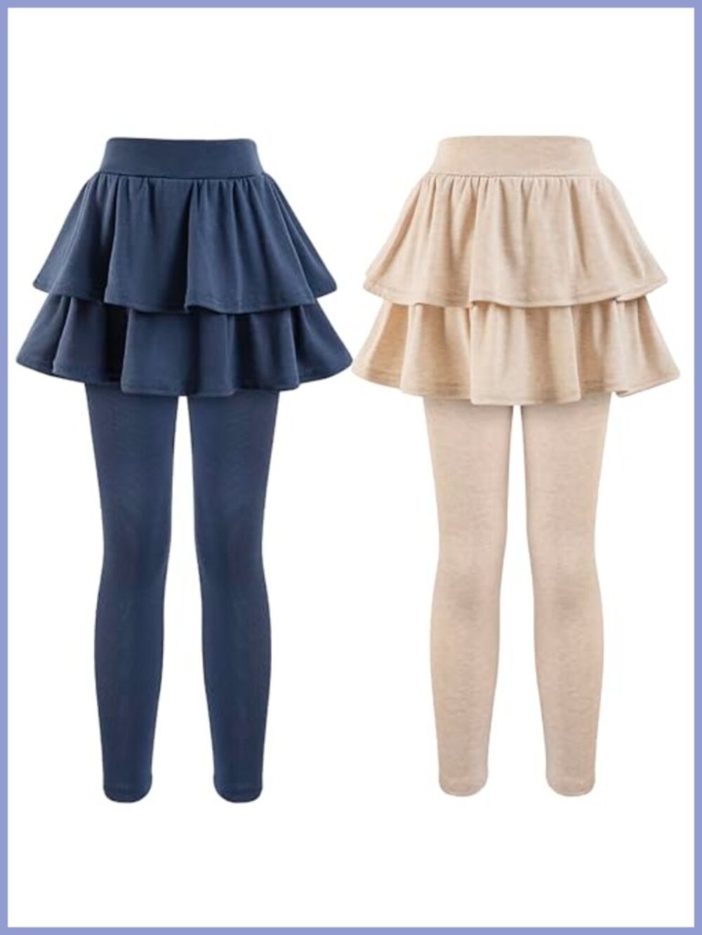 Girls School Uniform Leggings with Skirt Combo Cotton Polyester 2-Pack Stretch